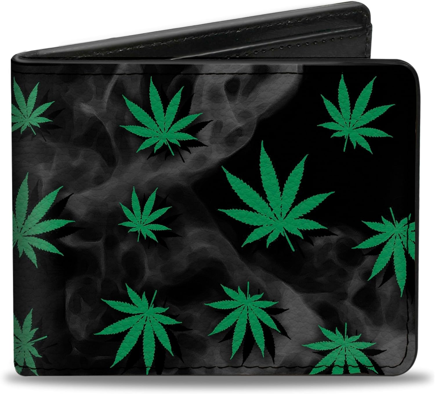 Buckle-Down Men's Standard Wallet, Bifold, Pot Leaves Black Smoke Green, Vegan Leather, Multicolor, 4.0" x 3.5"