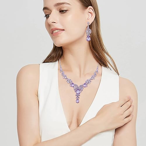 Miniatura 2 de Ever Faith - Conjunto de collar y aretes de lágrima con cristales de diamantes de imitación para novia, ondas florales