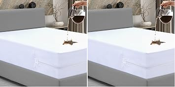 Caroline Shatuik Bed Bug Mattress Protector, Anti Allergy Fully Zipped Waterproof Mattress Encasement with Zip dust mite cover King size 152 x 200+30cm Pack of 2