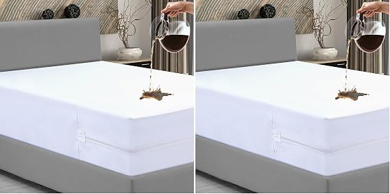 Caroline Shatuik Bed Bug Mattress Protector, Anti Allergy Fully Zipped Waterproof Mattress Encasement with Zip dust mite cover King size (152 x 200+30cm) (Pack of 2)