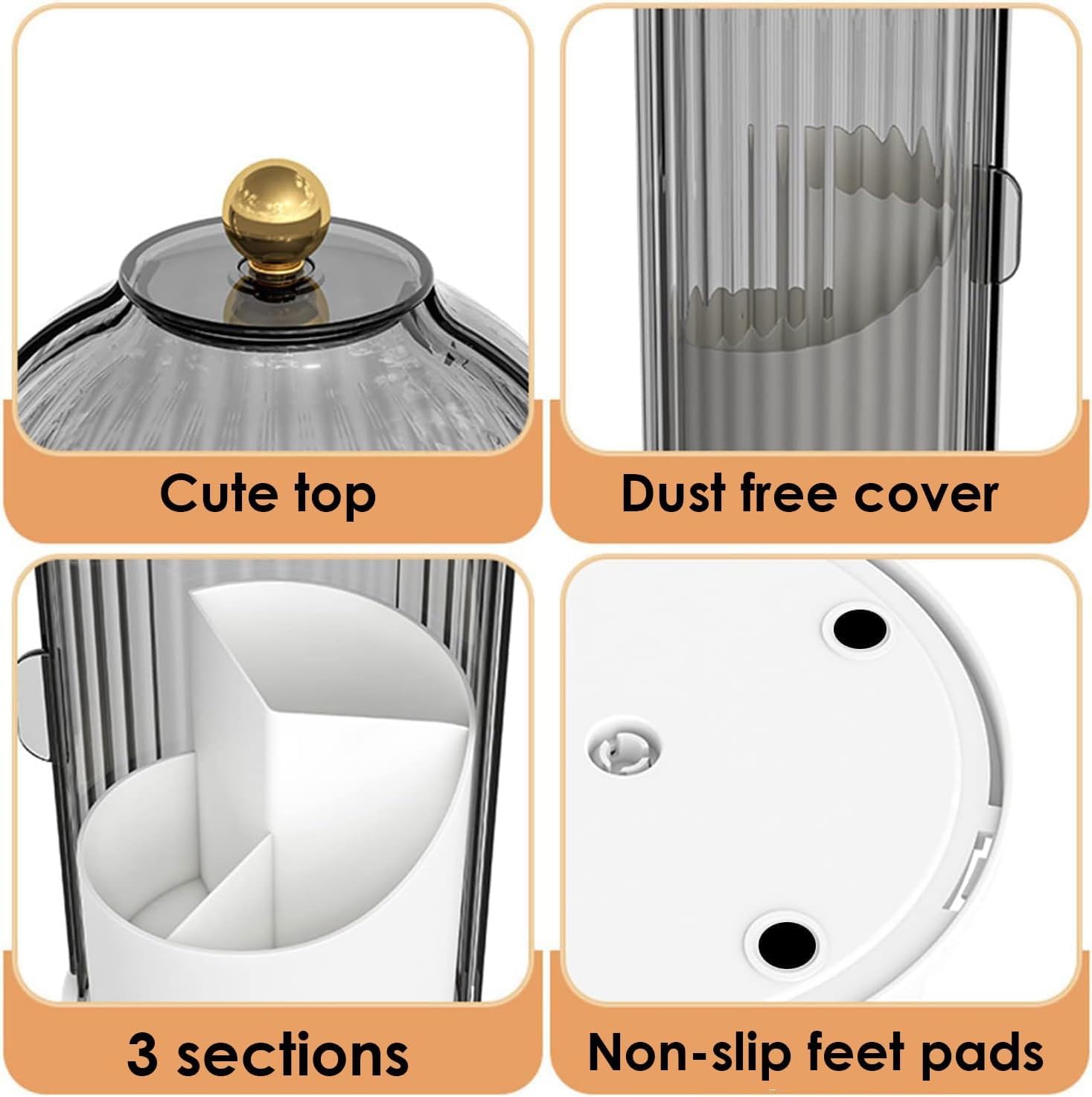 Organizer na Kosmetyki 360-stopniowy Obrotowy Uchwyt Na Pędzle Do Makijażu Z Pokrywką Przezroczysty Organizer Na Pędzle Do Makijażu Do Łazienki Na Biurko Vanity Organizer do Makijażu Sypialni(A)