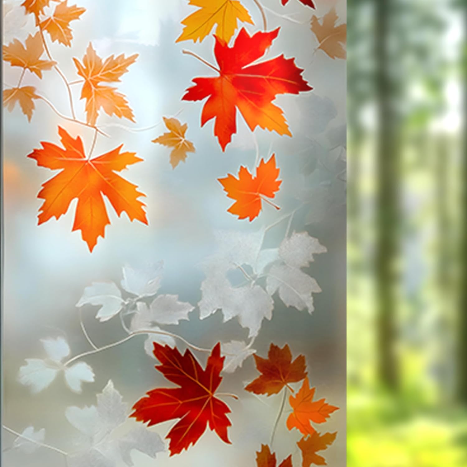 Nuxovilar Frosted Glass Maple Leaf Window Film, 17.7×39.4inch, Autumn Leaf Pattern Static Cling for Home & Decor (Sparkle)
