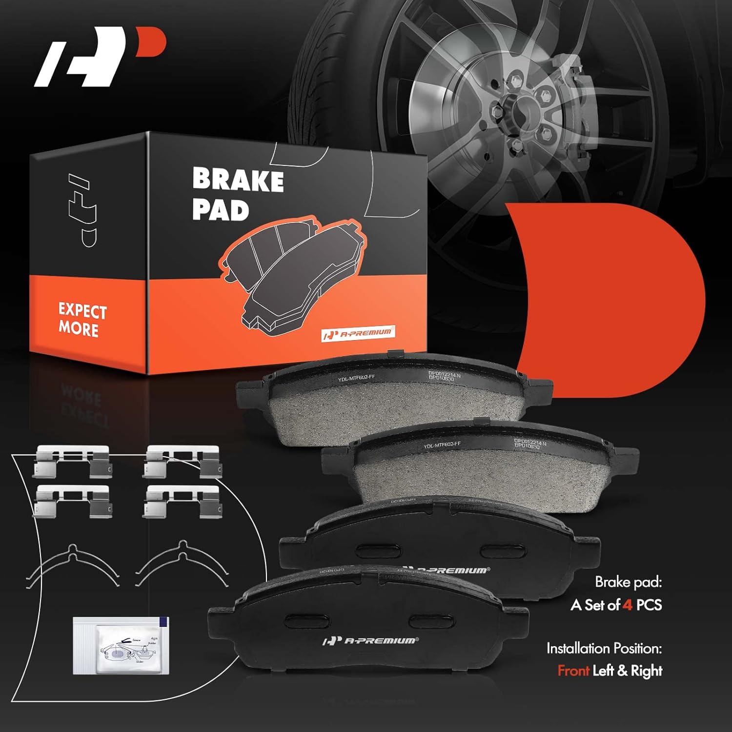 A-Premium Front Ceramic Brake Pads Set Compatible with Ford and Lincoln Models - For F-150 2004-2008, Mark LT 2006-2008, with Hardware, 4-Pack