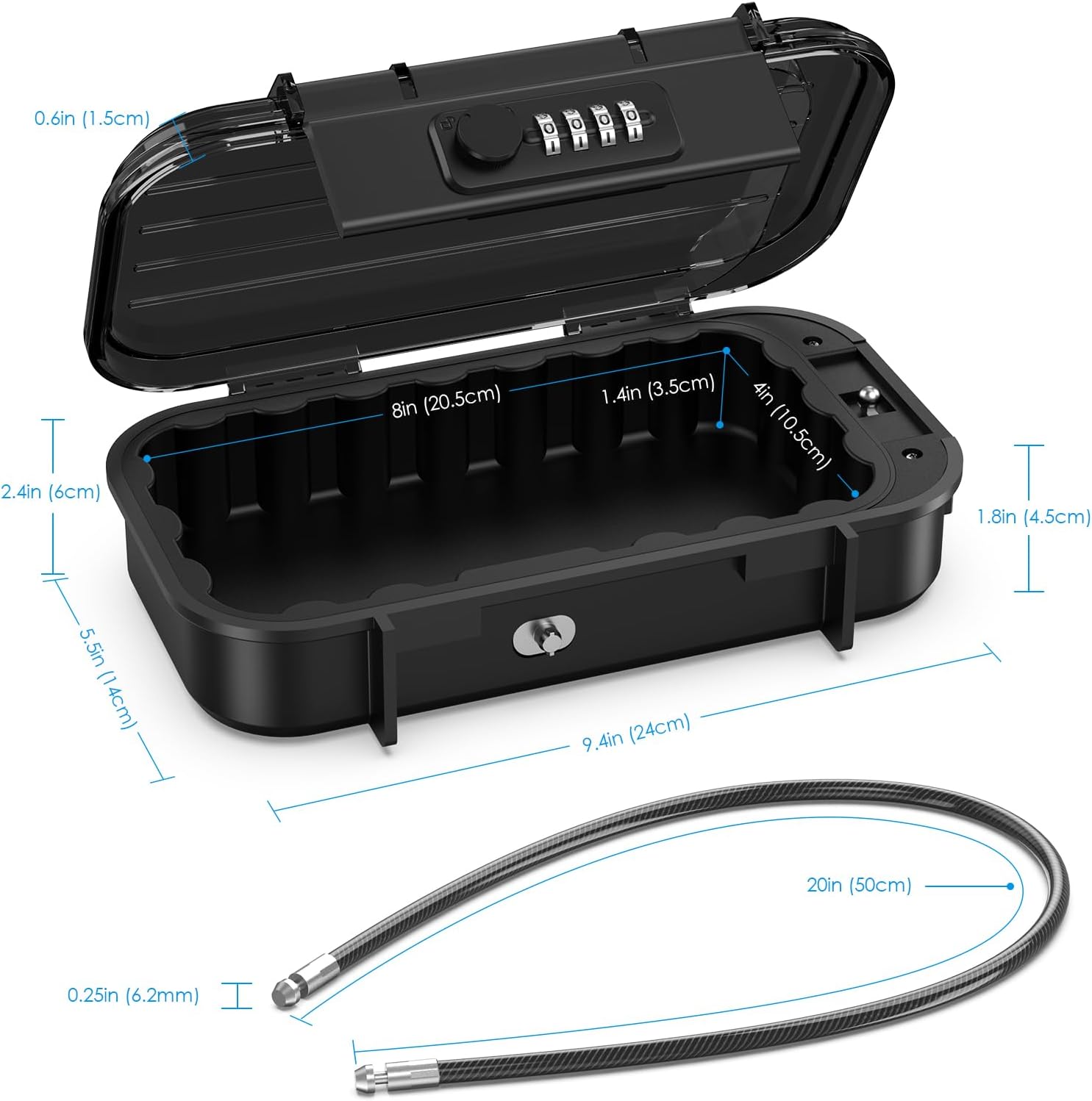 AMIR Portable Lock Box with 4-Digit Resettable Combination, Waterproof Anti-Theft Portable Travel Safe Box with Removable Steel Cable, Personal Cash Box for Beach, Gym, Dorm, Hotel, Office