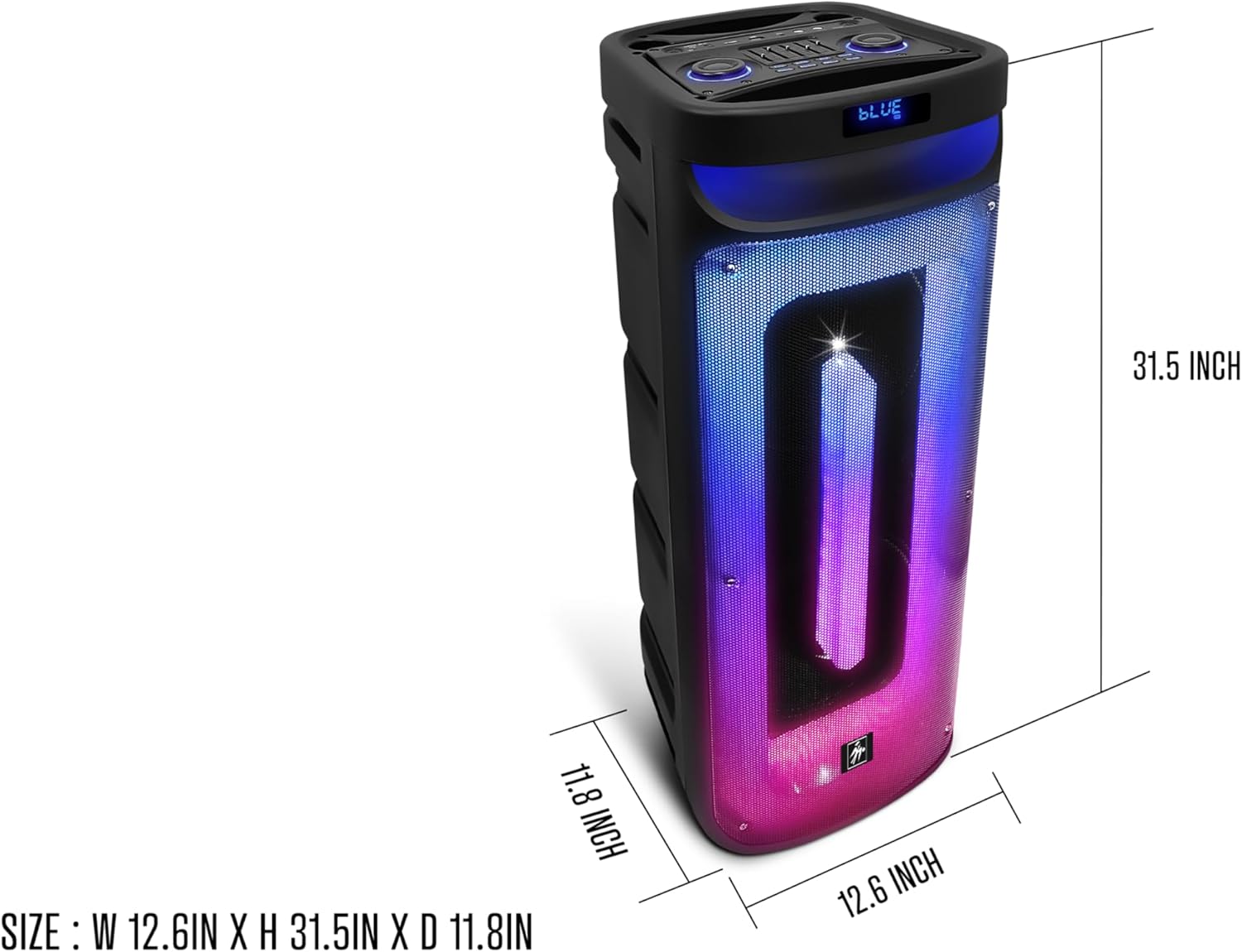 Fisher Bluetooth PA Stereo Speakers System-Karaoke Portable Wireless DJ, Dual 10" 80W Peak Power, Loud HD Sound & LED Lights, Rechargeable, TWS, 2 MIC Input, FM Radio, Subwoofer, Indoor/Outdoor Party