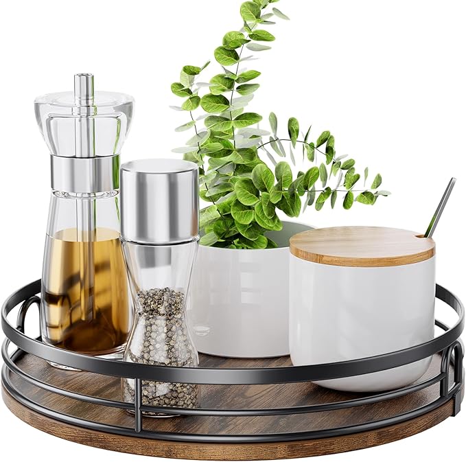 LAMU 10'' Lazy Susan Turntable Organizer for Cabinet, Round Wood Lazy Susan for Table Top, Countertop, Kitchen, Pantry, Spice, Bathroom Vanity, Decor