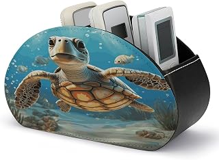 TV Remote Control Holder, 5 Compartments, Cartoon Sea Turtle | Table Desk Storage Box/Tray,Desktop Organizer Store Controller,Glasses,Brush,Pen,Space Saver for Bedside Table/Office Desk