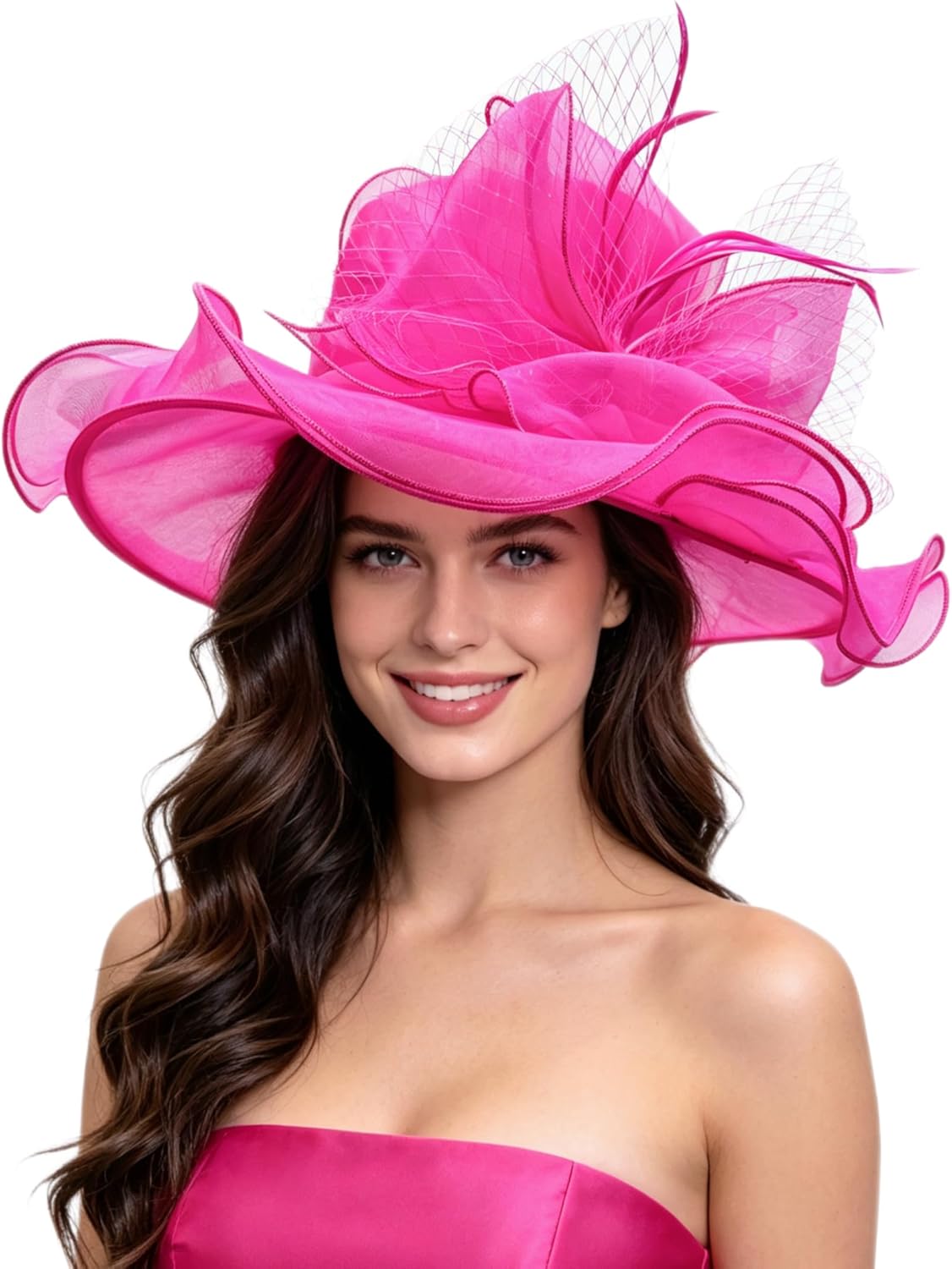 Haojing Women's Organza Church British Fascinator Bridal Tea Party Wedding Hat Summer Ruffles Cap