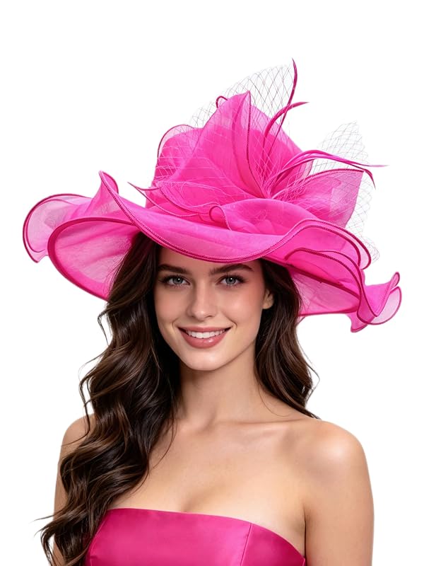 Haojing Women's Organza Church British Fascinator Bridal Tea Party Wedding Hat Summer Ruffles Cap Hot Red by Haojing - Used condition - US$24.31