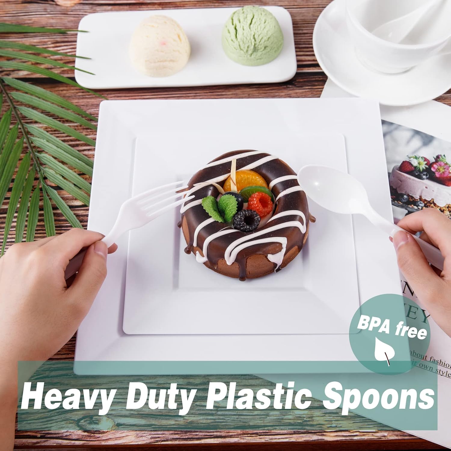 Liacere 360 PCS White Plastic Spoons - Heavy Duty White Cutlery - 6.7 Inch Disposable White Spoons - Heavyweight Disposable Spoons for Parties Dinners Catering Services Family Gatherings Restaurants : Health & Household