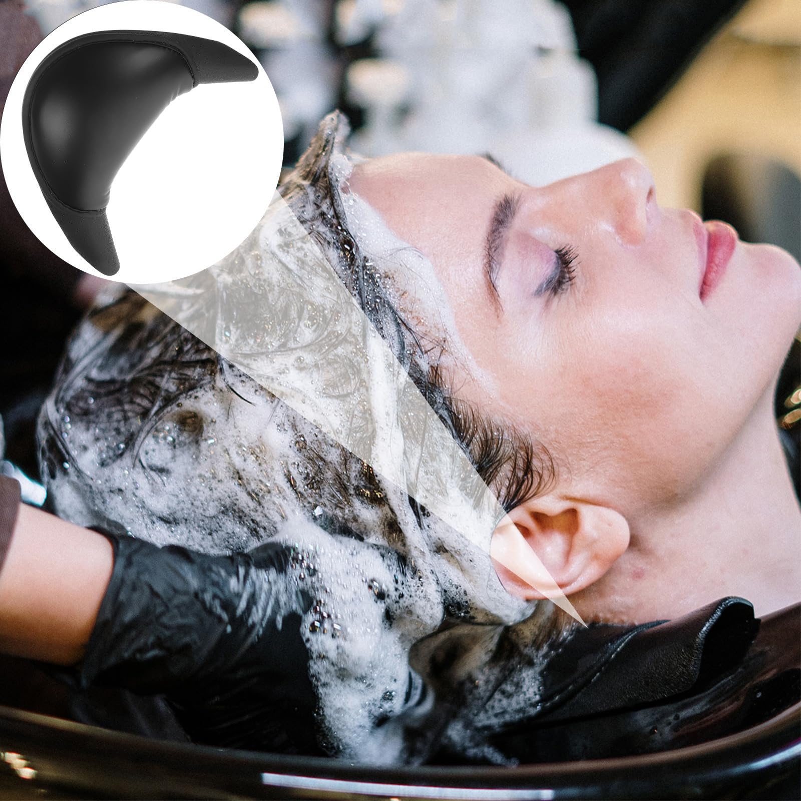 rutschfeste Gel Nackenstütze für Haarwäsche, Schwarz | Stabil und Tragbar, für Salon und Heimgebrauch, Passend zu Waschbecken bei Haarpflege