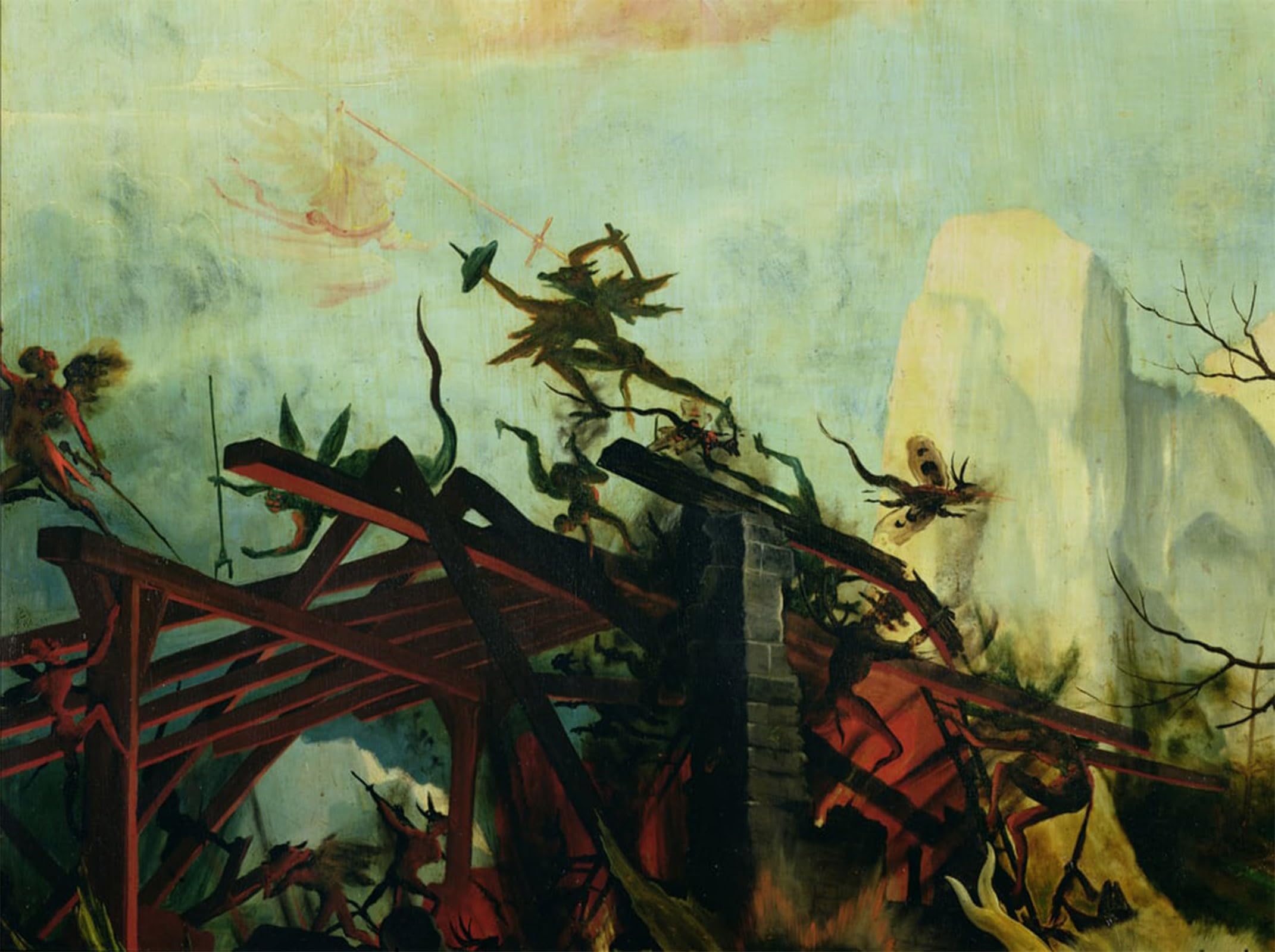 SERENDIPITP Abstract Painting Mural Print Picture Wall Decor Painting Angel Attacking the Devils by Matthias Grünewald Vintage Wall Artwork for Home Decor 60x90cm