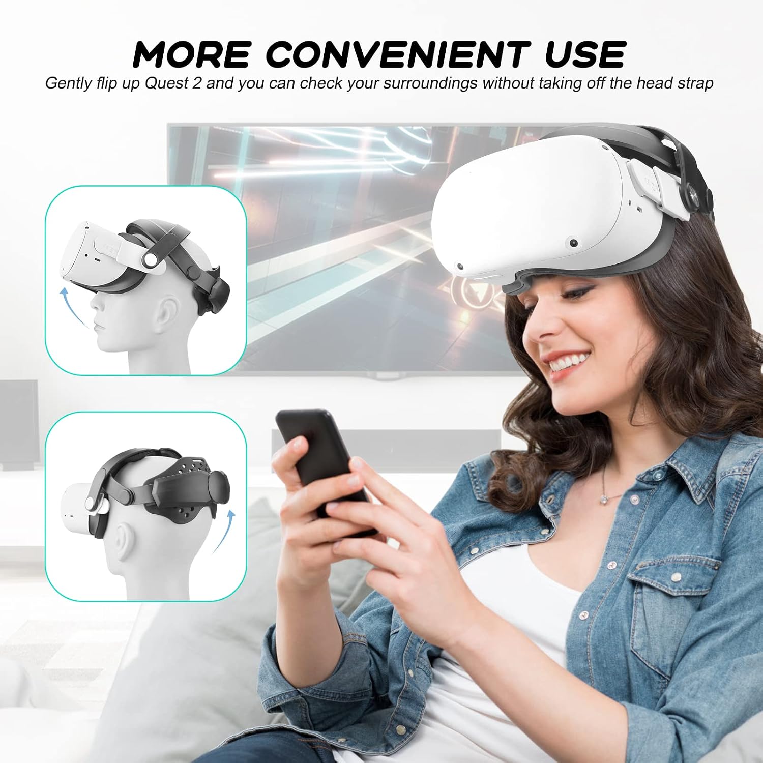 MASiKEN Upgraded Head Strap for VR Headset, Elite Strap Shift Weight On Forehead Release Face Squeeze Enhance Comfort in VR Games, Breathable TPU Back Head Cushion (Black)