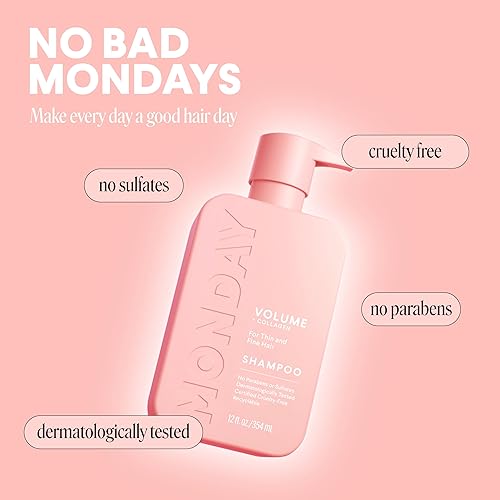 Vista 6 de MONDAY HAIRCARE VOLUME Champú con colágeno hidrolizado y aceite de macadamia para cabello fino, fino y plano, 12.0 fl oz