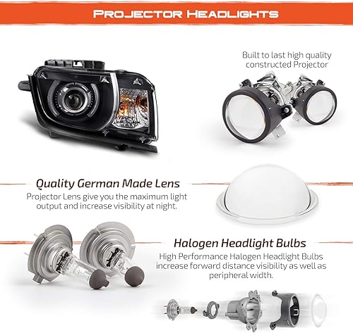 Miniatura 4 de AKKON - Para negro 2010 2011 2012 2013 Chevy Camaro conductor y pasajero ambos lados proyectores faros delanteros