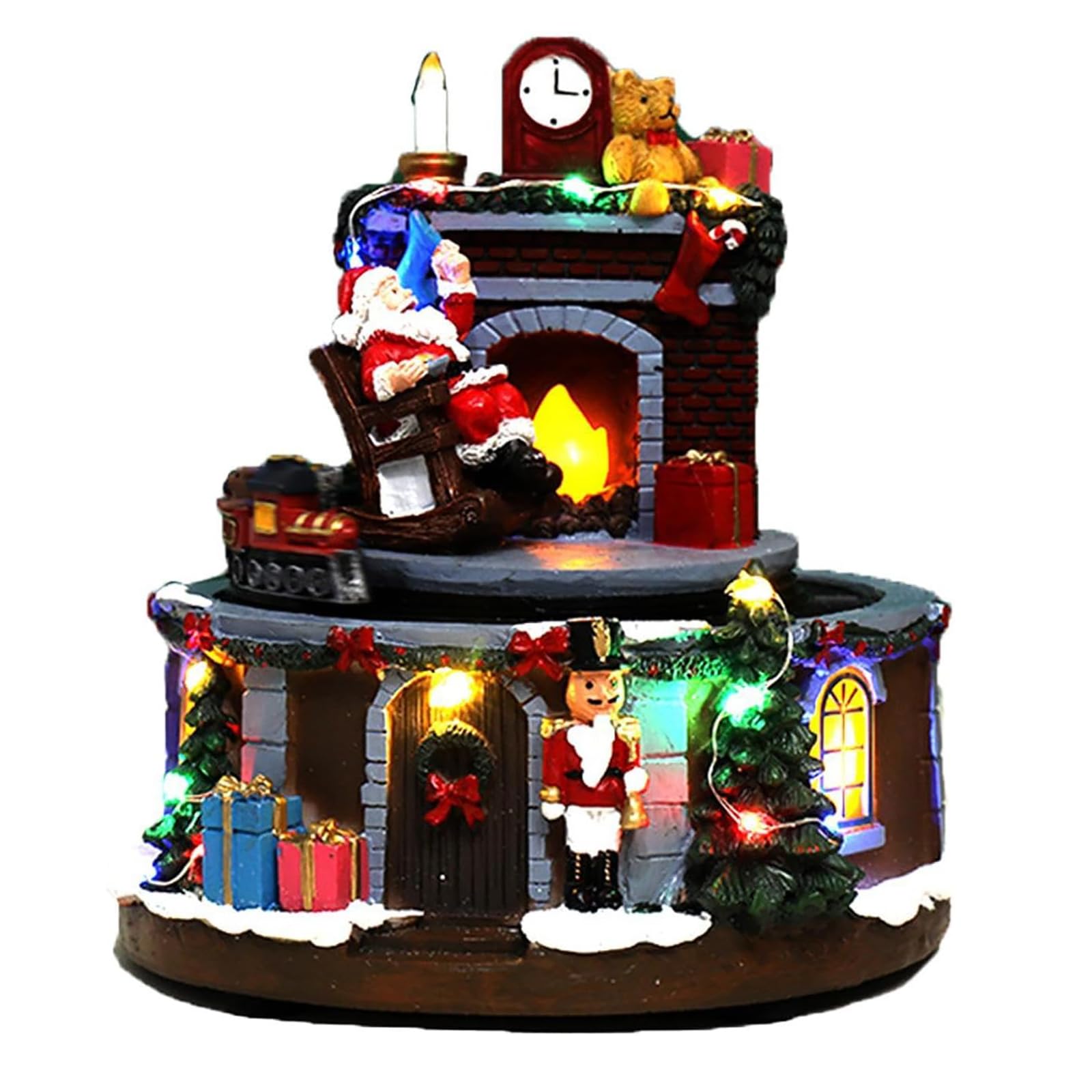 Adorno Navideño De Resina para Pueblo, Casa De Papá Noel con Escena De Nieve, Música Clásica Navideña Y Luz LED. Resistente Y Duradero. Textura Maravillosa. Ideal para Repisas Y Estanterías