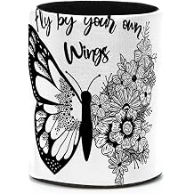 Black and White Butterfly Flowers Pen Holder, PVC Leather Pencil Holder for Desk, Pencil Cup Pot Desk Organizer and Accessories Makeup Brush Holder for Office, School, Home, Art Supply