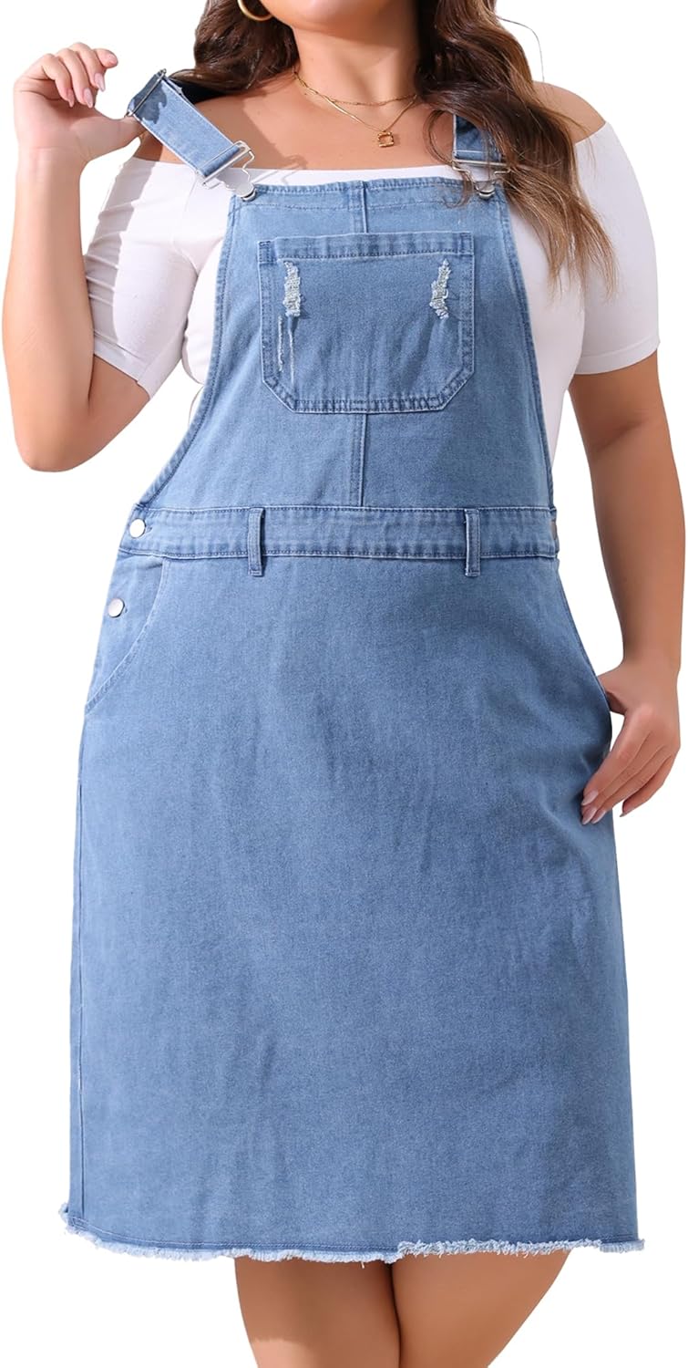 Agnes Orinda Women's Plus Size Denim Overall Dress Racerback Adjustable Strap Pinafore Bib Jean Dress with Pockets - Image 2