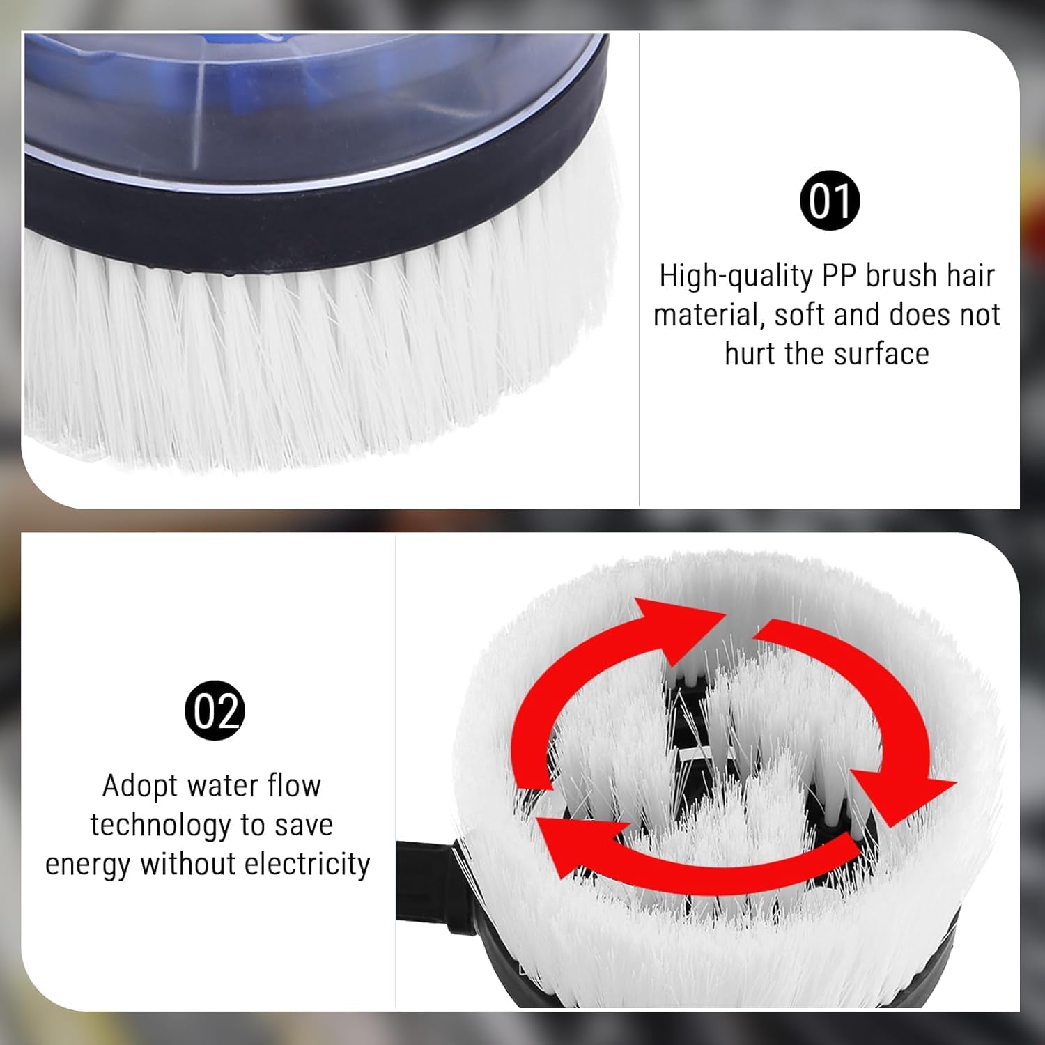 Rotary Wash Brush 360 Degrees Fan Shaped Power Washer Attachment with 1 4 Quick Connector for High Pressure — view 5