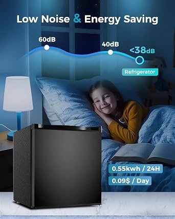 Feelfunn Small Fridge with Freezer - 1.7 Cu.Ft Single Door Mini Fridge with Adjustable Thermostat, Energy Saving, Low Noise, Small Refrigerator for Bedroom, Office, Dorm, Apartment, Classroom - Black