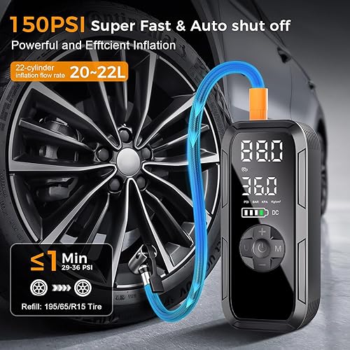 Miniatura 2 de Inflador de neumáticos, compresor de aire portátil, bomba de aire de 150 PSI y 12 V CC para neumáticos de automóvil con medidor de presión digital,