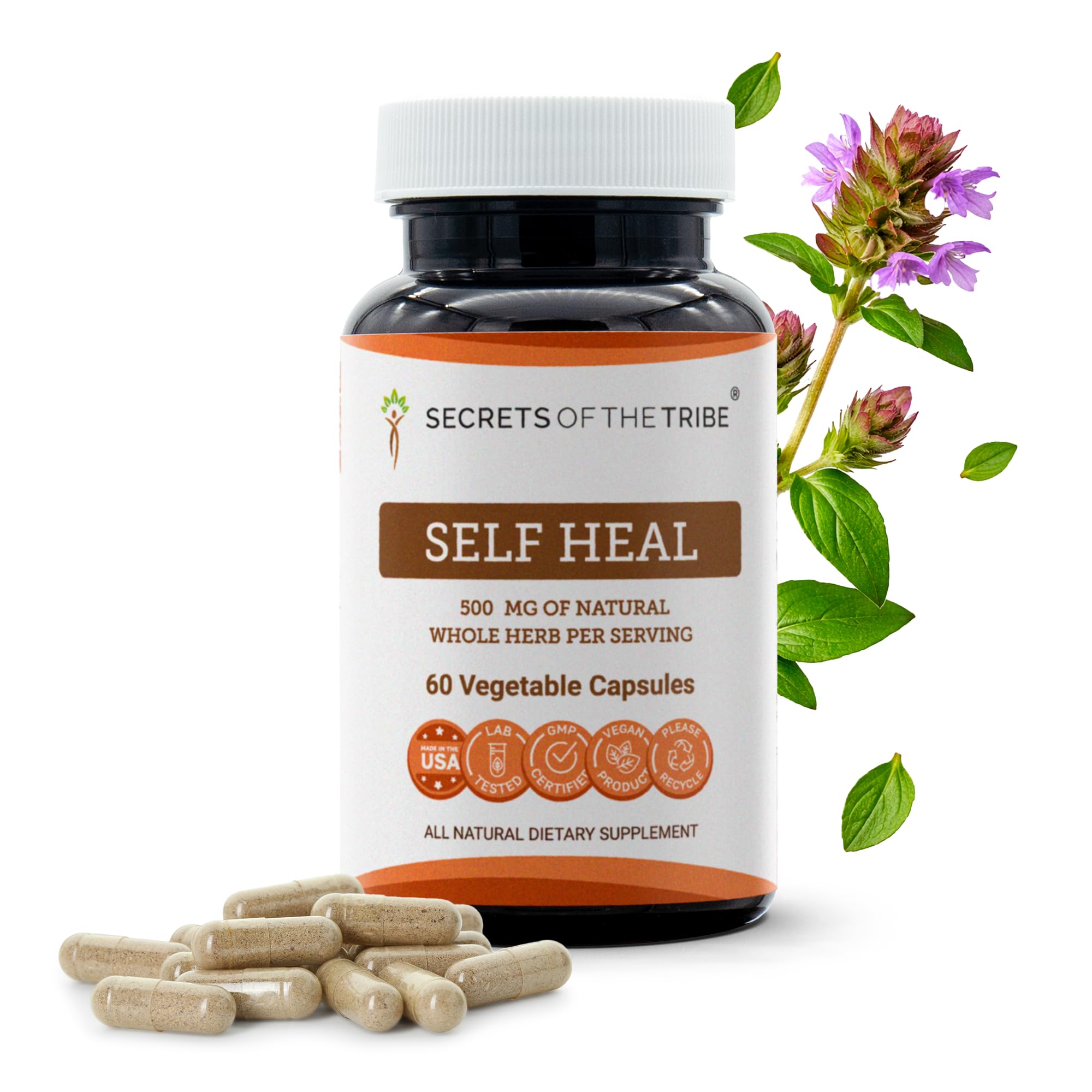 Secrets of the Tribe Self Heal 60 Capsules, Made with Vegetable Capsules and Self Heal (Heal All, Prunella Vulgaris) Dried Herb (60 Capsules)