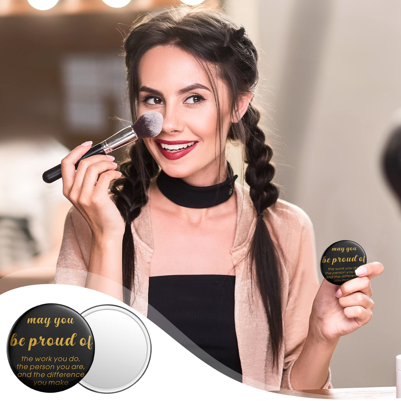 Gulfmew 36 Pcs 2.76 Inch Inspirational Compact Mirror Bulk Gifts for Women Black Gold Party Favors Mini Pocket Mirror Small Stuffer Items for gift Bags Christmas Coworker Employee Friends - Image 3