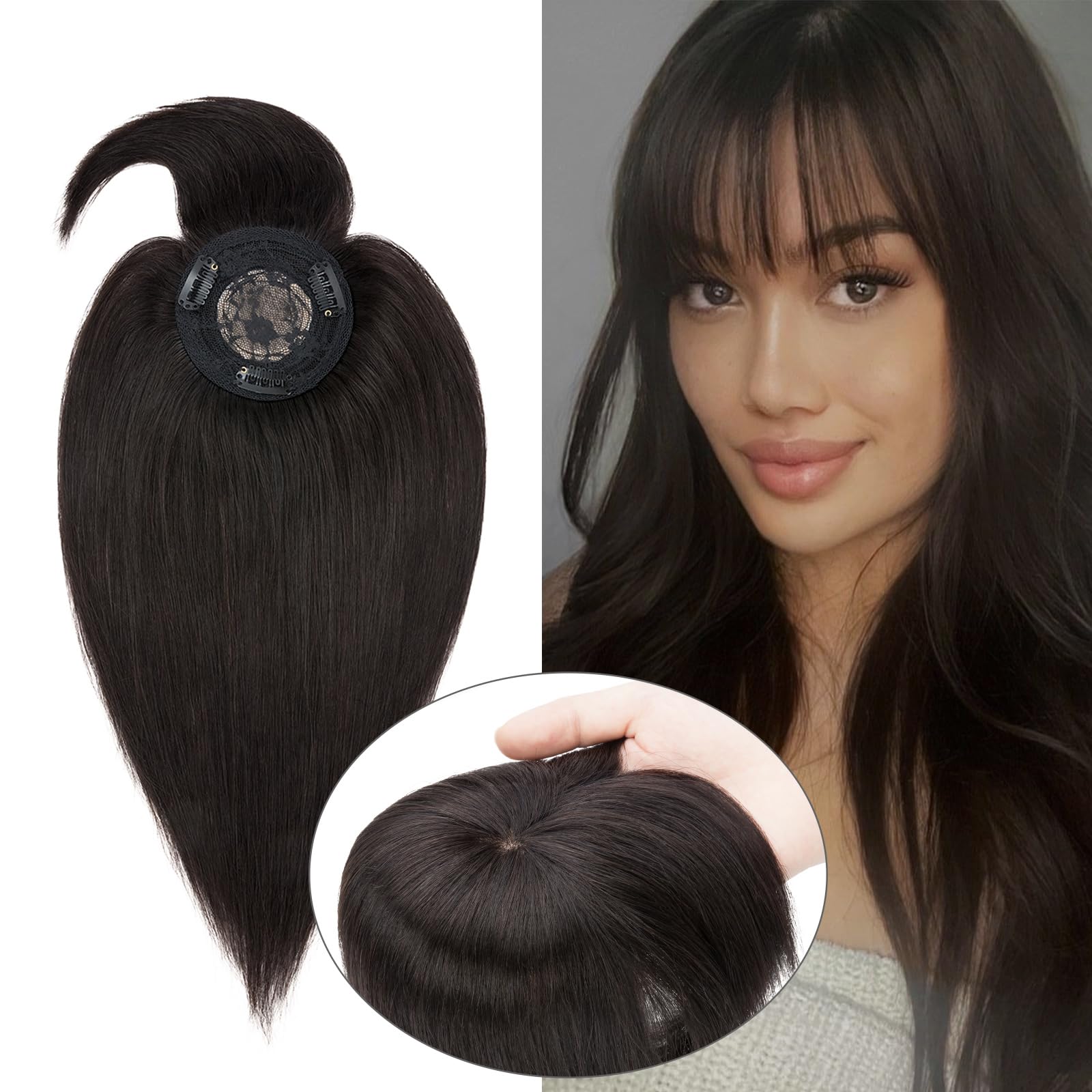 Real Human Hair Topper 12 Inch Mono Base for Thinning Hair Add Volume 12 Inch Human Hair Toppers for Women Straight No Bangs 4.6x4  main image 3