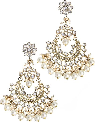 Karatcart Gold Plated Pearl Studded Kundan Chandbali Earrings For Womens