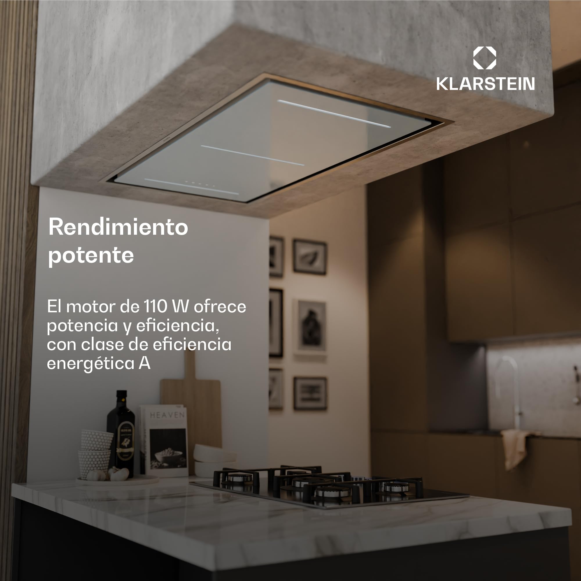 Klarstein LuxeAir Campana Extractora - 523 m³/h, Eficiencia Energética A, Motor 110W, Control Táctil & Wi-Fi, Iluminación LED 6000K, Filtros de Aluminio, Extractor Cocina