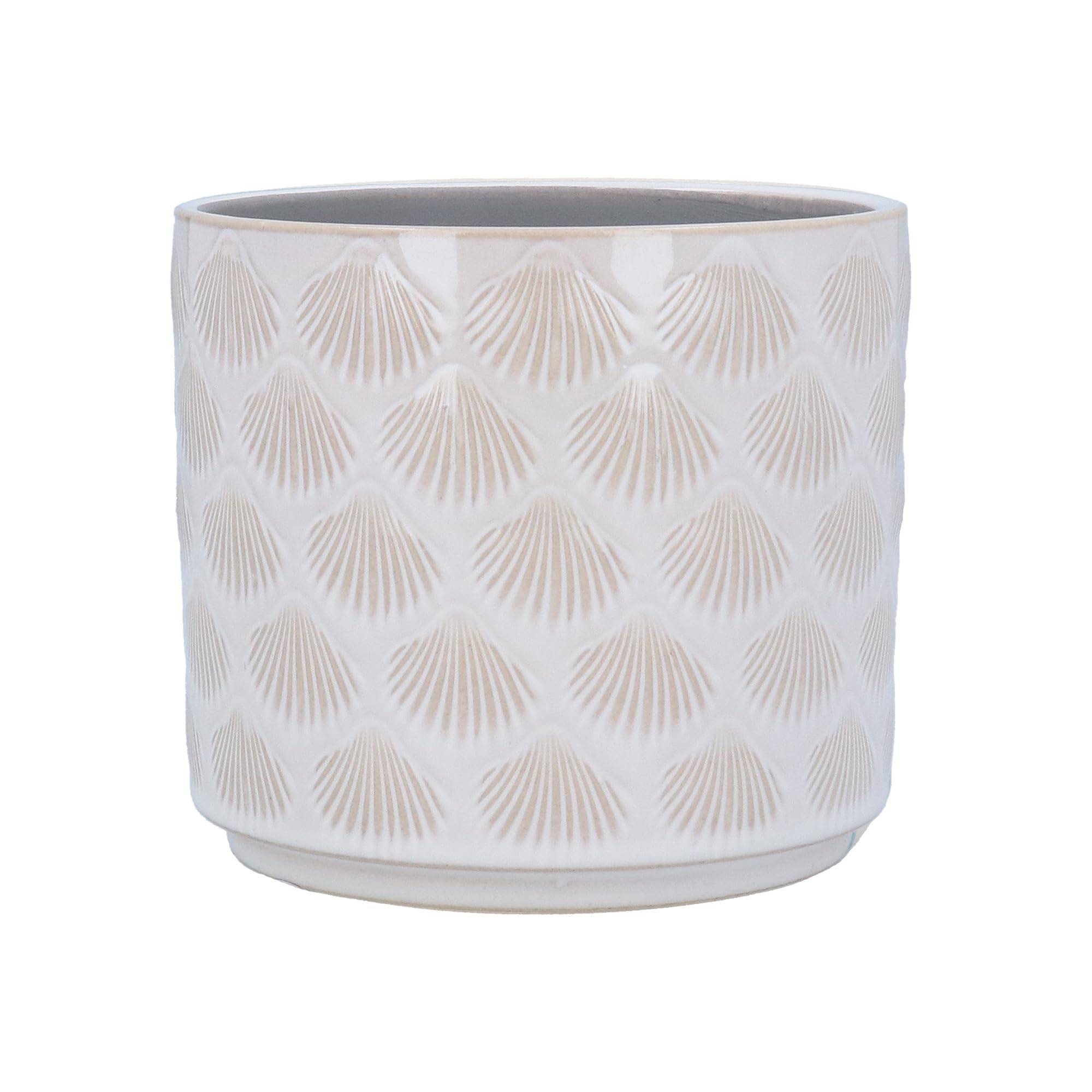 Gisela Graham White Stoneware Plant Pot Cover, Sea Shells, 15Cm X 17Cm