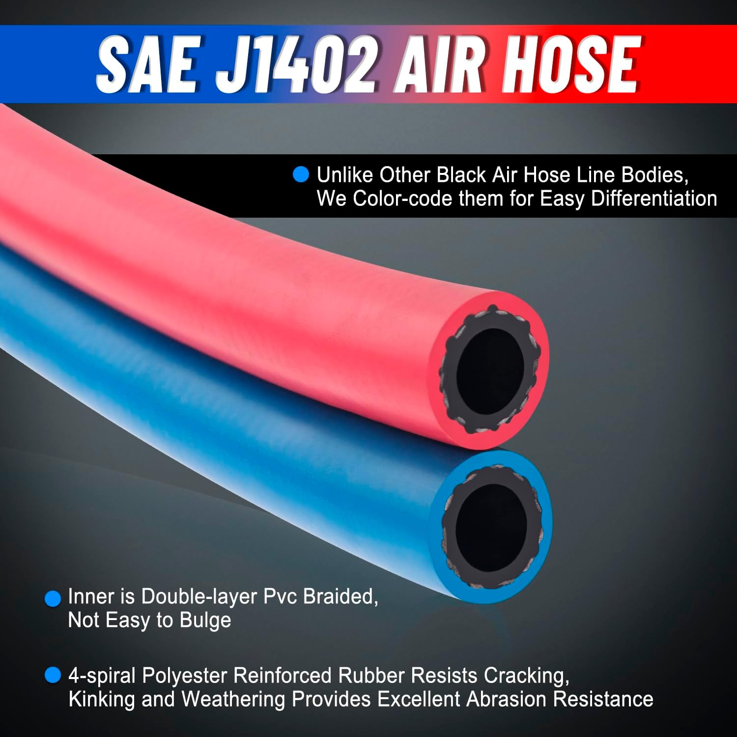15ft 3 in 1 ABS & Power Air Line Hose with Glad Hand Hex Grip & Rubber Seals for Tractor Trailer Semi Truck