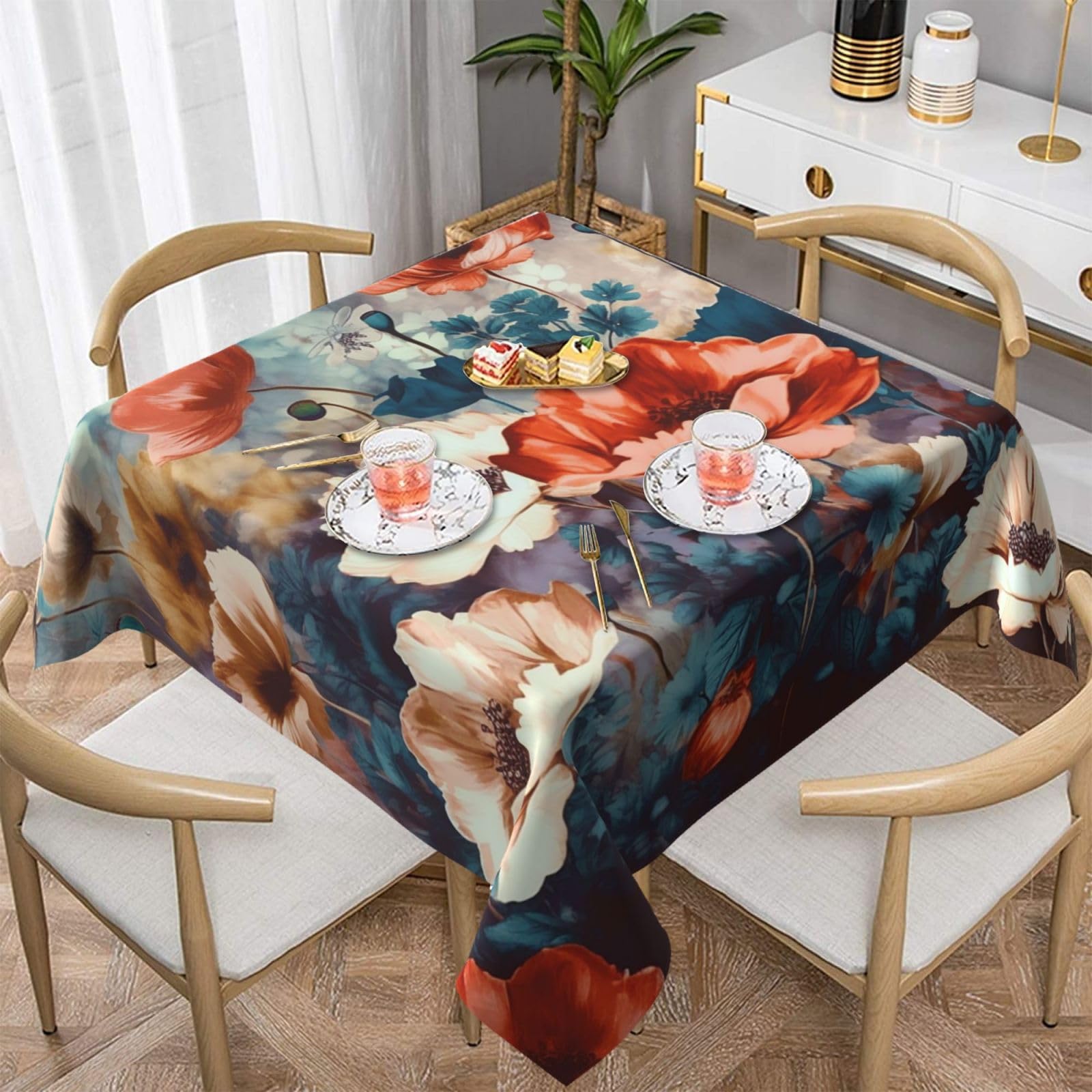 Nappe florale imperméable et infroissable lavable pour intérieur et extérieur