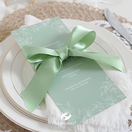 Miniatura 6 de HUIHUANG Cinta de satén de doble cara de 1-12 pulgadas, cinta de poliéster satinado verde salvia, 50 yardasrollo para envolver regalos, hacer lazos