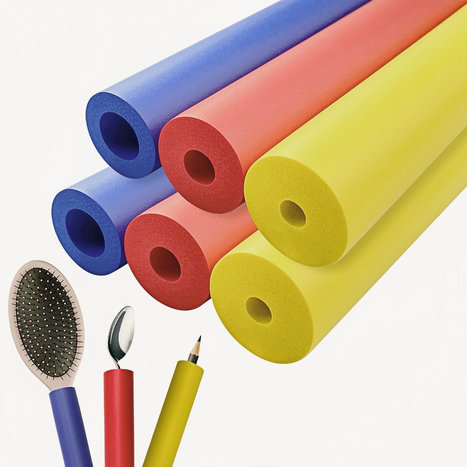 Foam Grip Tubing for Utensils Tools Pens - 3 Sizes, Comfort Grip for Elderly, Disabled, Arthritis, Multicolor, 6 Pack