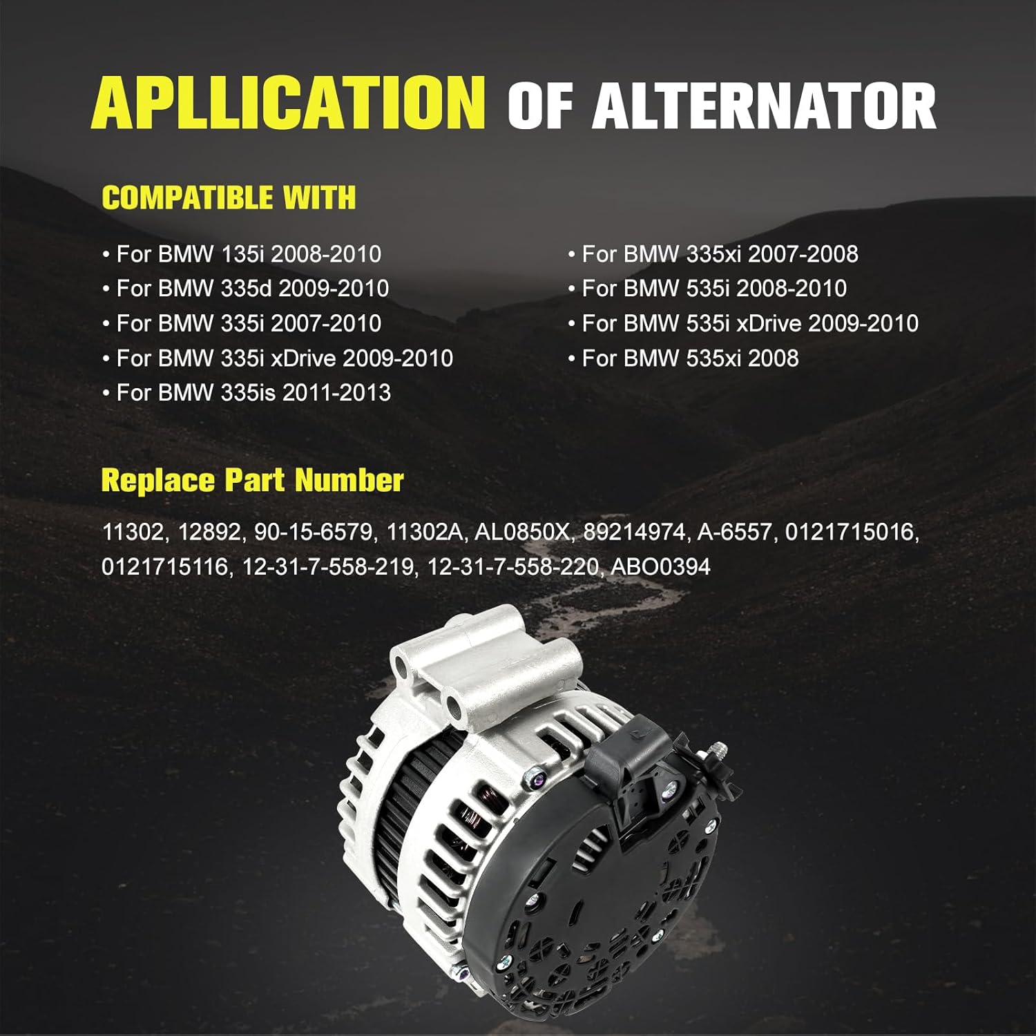 89214974 High Output Alternator Compatible with 2008 2009 2010 2011 2012 2013 BMW 135i 335d 335i 335i xDrive 335is 335xi 535i xDrive 535xi,180A 12V CW 7-Groove Clutch Pulley Alternator