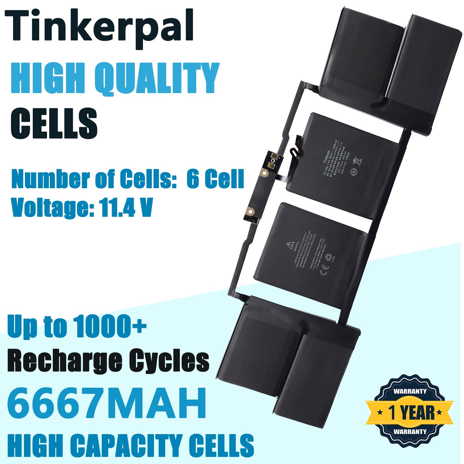 Tinkerpal A1820 Laptop Battery Compatible with MacBook Pro 15 A1707 Late 2016 / Mid 2017 EMC 3072 EMC 3162 MLH32CH/A MLH42CH/A MLW72CH/A MLW82CH/A MPTR2LL/A MPTT2LL/A 11.4V 76Wh