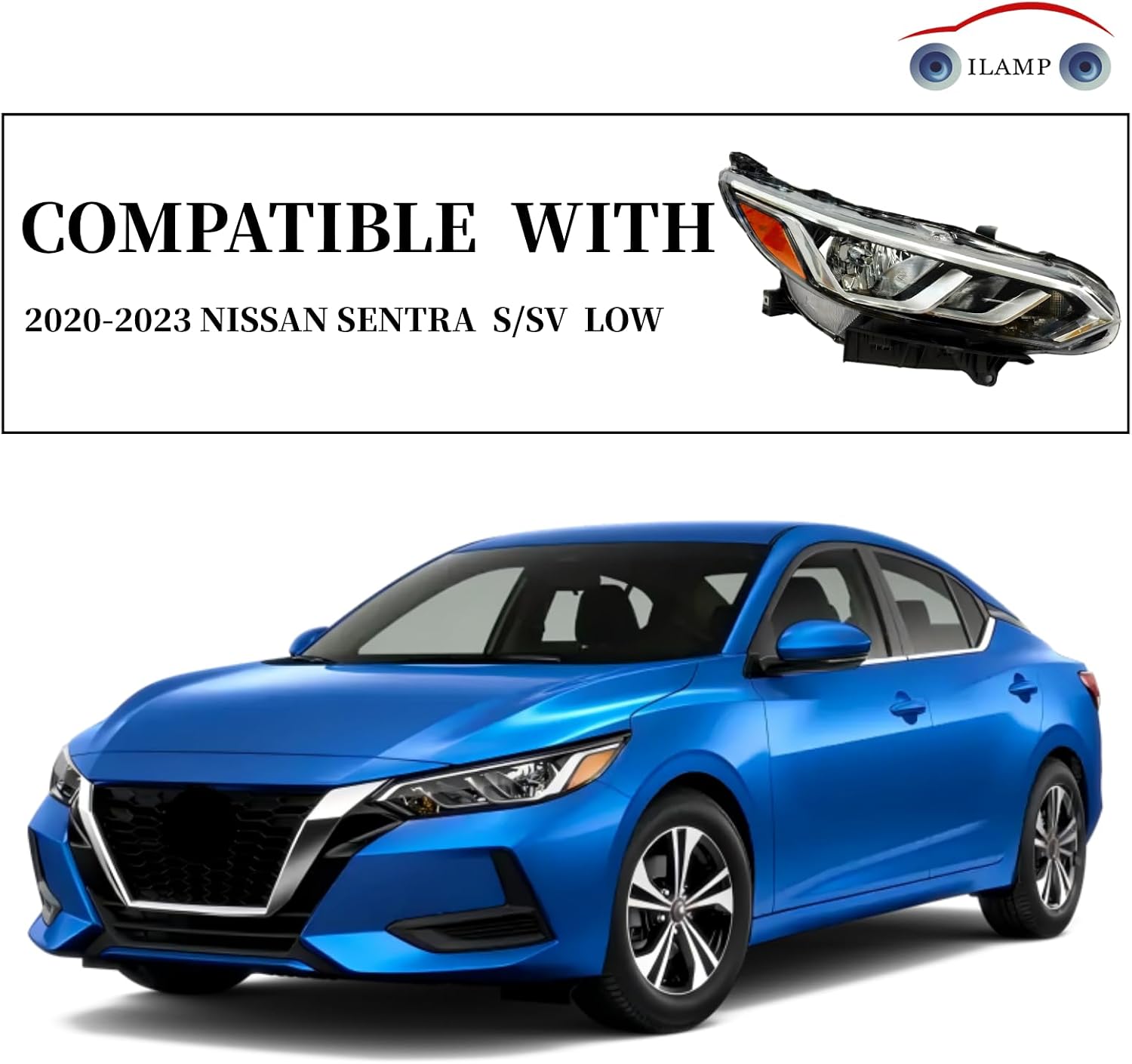Headlight Fit For 2020-2023 Nissan Sentra S/SV W/o Bulbs Assembly Halogen Right Passenger RH 26010-6LB0A AM-ST20A01-3R LOW