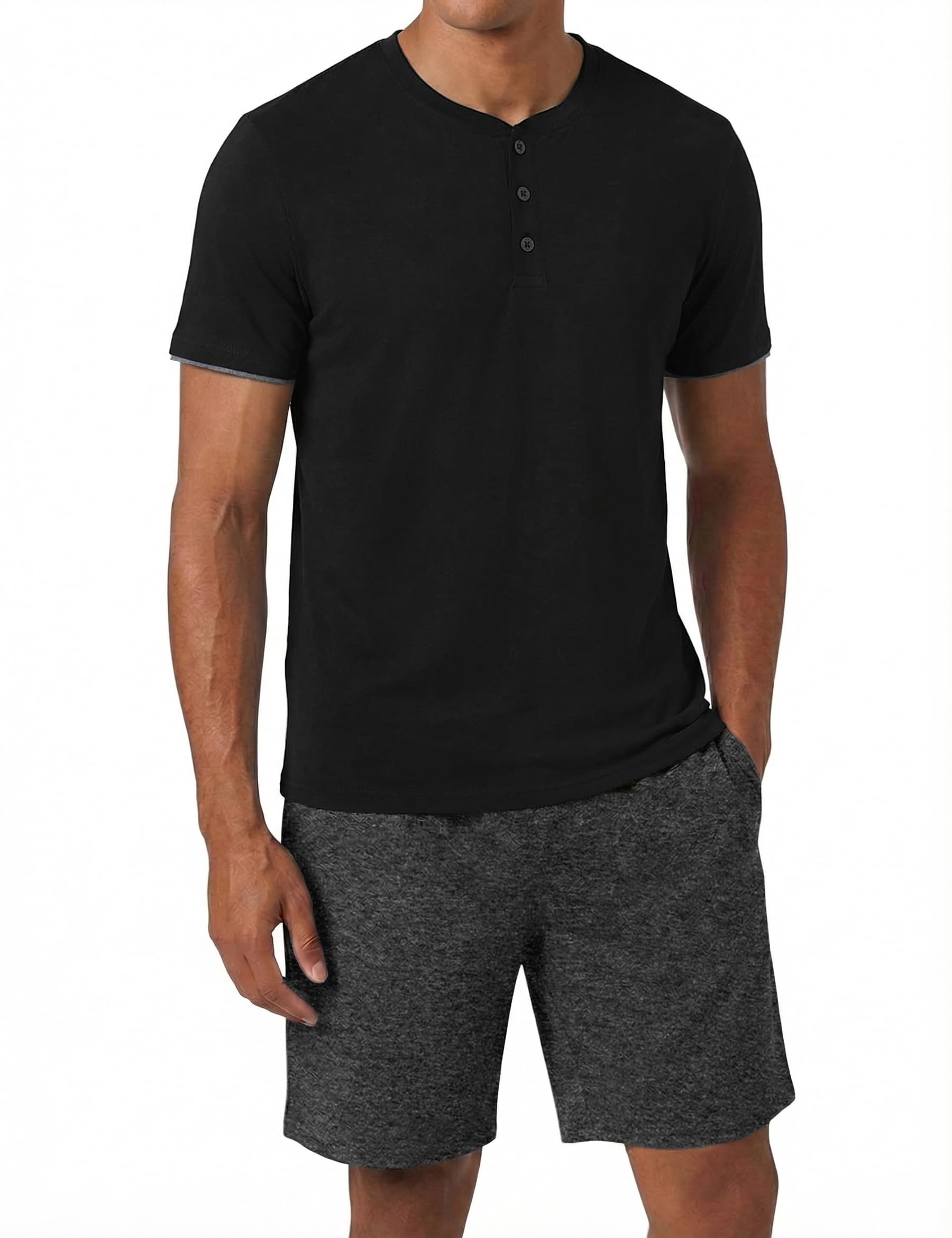 Uniexcosm Schlafanzug Herren Kurz Zweiteiliger Pyjama Set Kurzarm Nachtwäsche und Schlafshorts Sommer-Pyjama für Männer