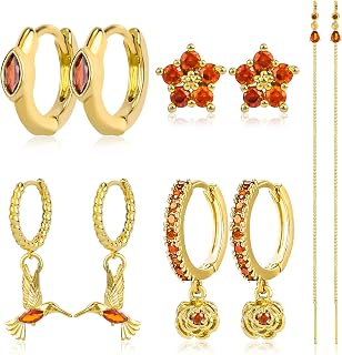 Gold Earrings Set for Women 14K Gold Plated Cubic Zirconia Love Heart Bowknot Clover Fruit Flower Insect Ocean Cross Huggie Hoop Earrings Stud Earrings Set for Multiple Piercing Party Jewelry Gifts