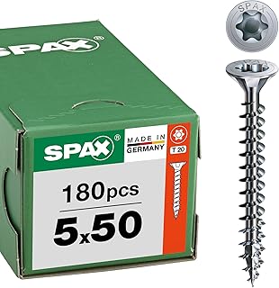 SPAX Vis universelle 5 x 50 mm, 180 pièces - Vis à bois, filetage total, tête fraisée, T-STAR Plus T20, pointe 4CUT, evêtement WIROX - 8000000287916