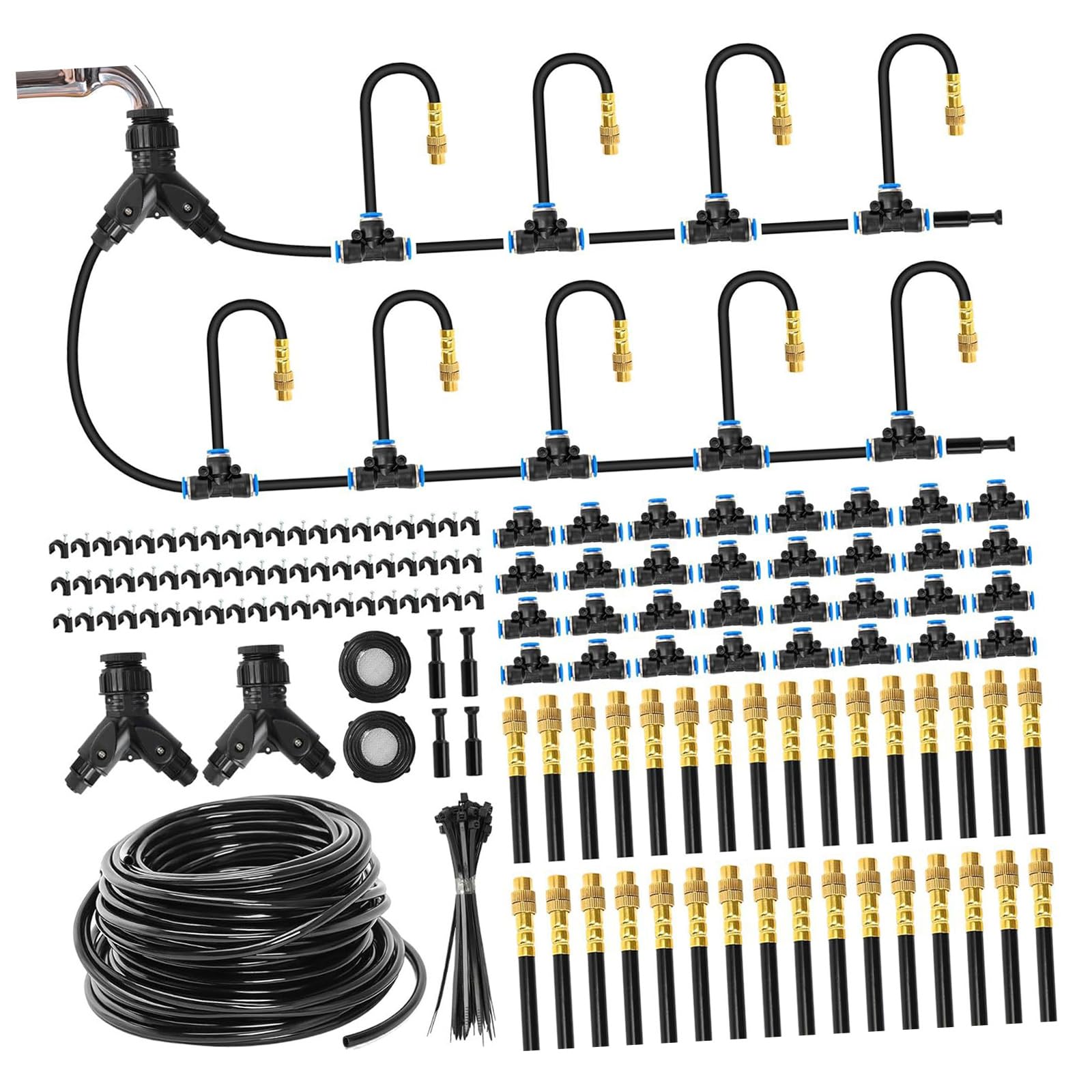 Set tubi per irrigazione da 1/4 pollice con ugelli regolabili in ottone, raccordi, picchetti e fascette per letto rialzato Cura del giardino Set irrigazione a goccia Tubo per irrigazione da