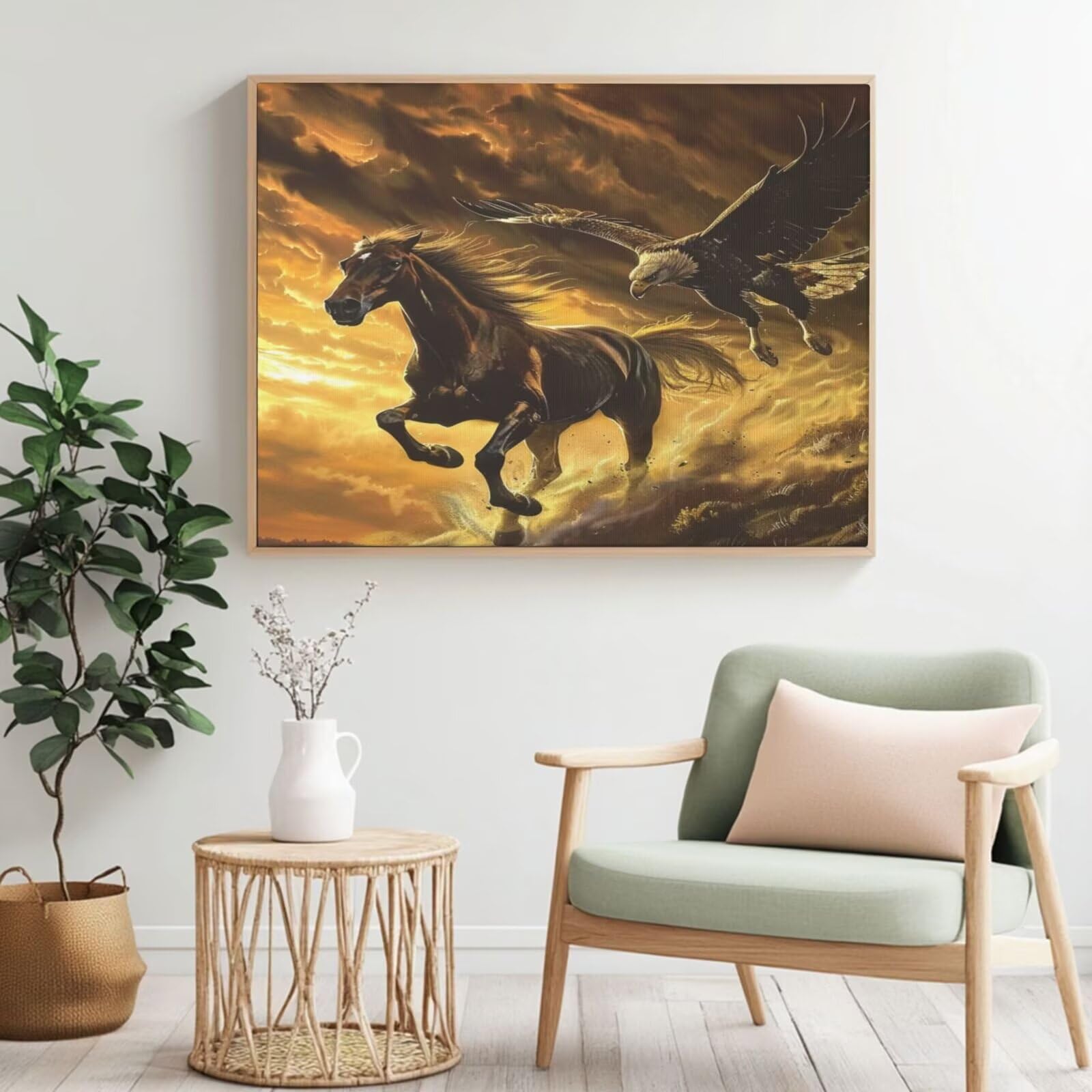 Kit per pittura con numeri per adulti, aquila, cavallo pittura con numeri per principianti, pittura acrilica con 6 pennelli, pittura ad olio per decorazione da parete, 100 x 75 cm, senza cornice)