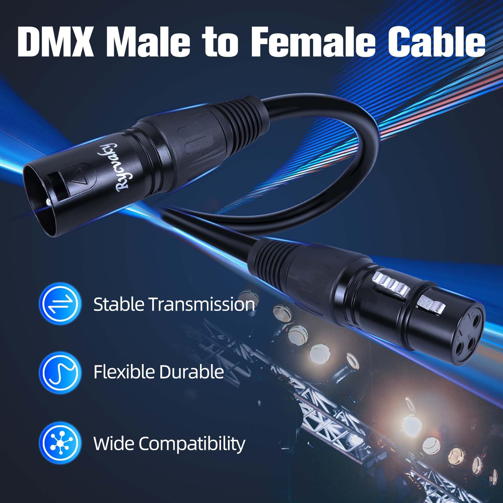 Cavo DMX a DMX, 30,5 m, confezione da 2, cavo di illuminazione da palcoscenico resistente XLR maschio a femmina, cavo di segnale schermato bilanciato a 3 pin per sistemi di altoparlanti par a testa