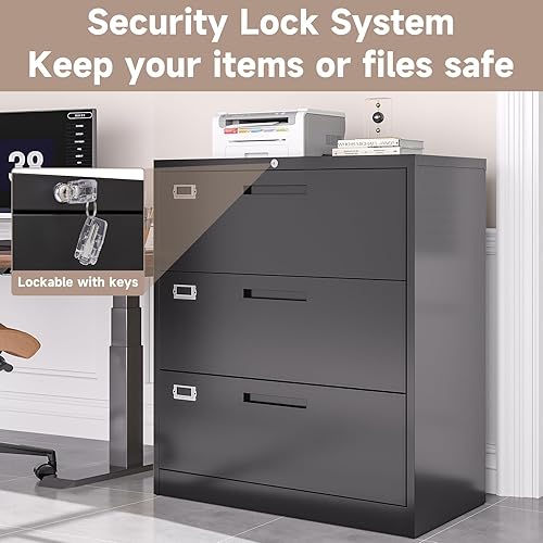 Miniatura 51 de Archivador lateral de 4 cajones con cerradura, archivadores de metal para oficina en casa, caninetes de archivos de bloqueo ancho, cabina de Negro