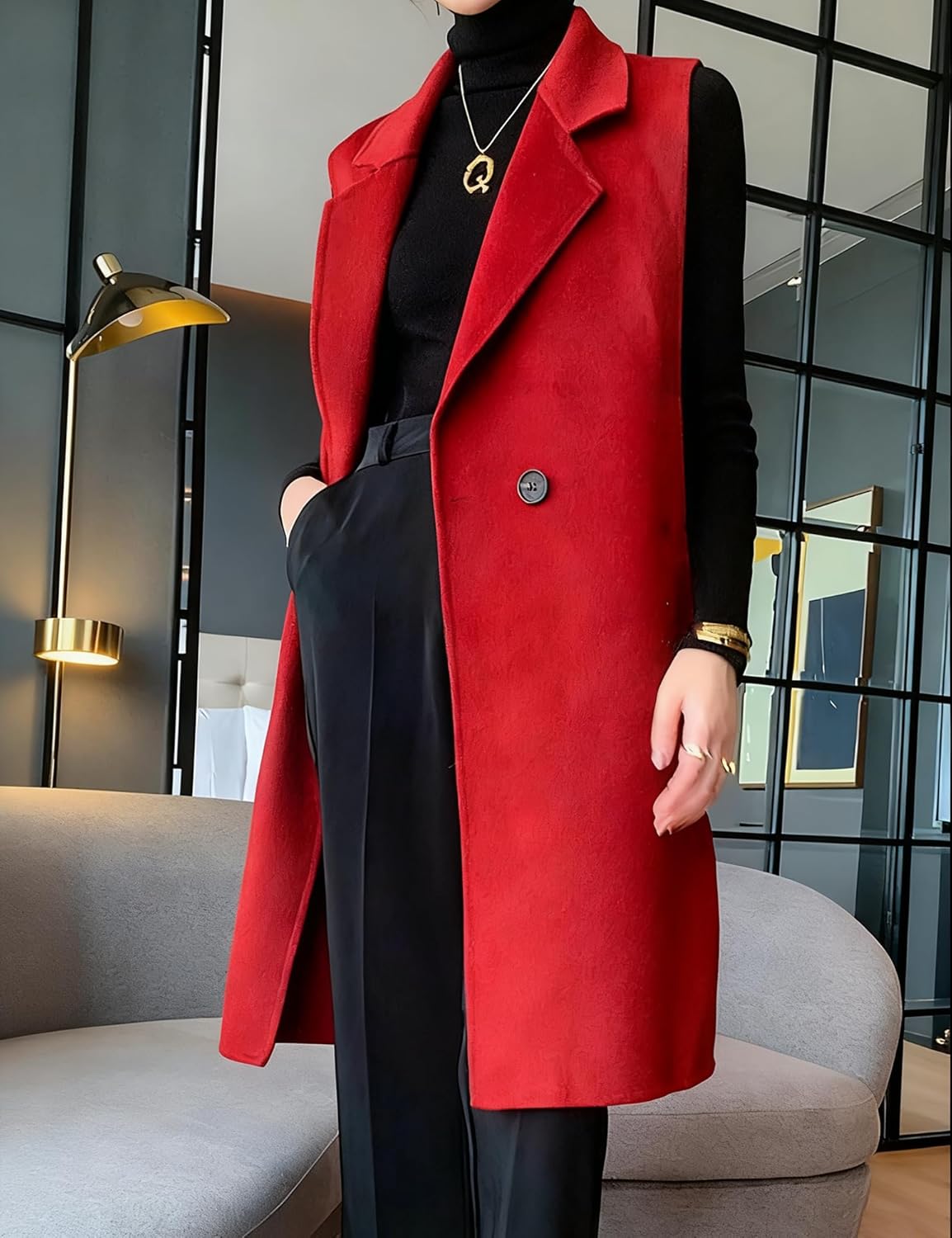IDEALSANXUN Womens Long Wool Vest Fall Winter Sleeveless Blazer Jackets Wool Coat - Image 3