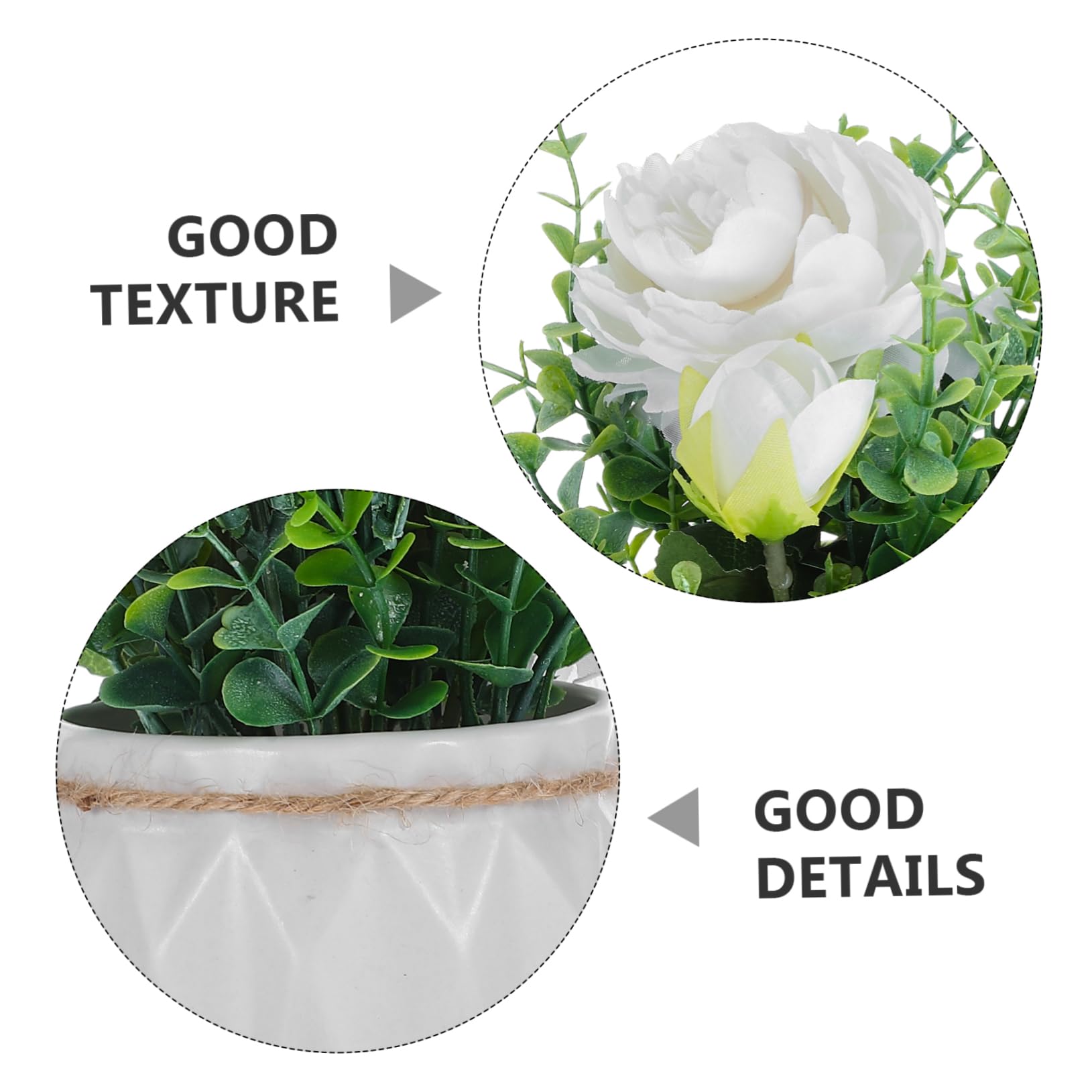IMIKEYA Piccole piante artificiali in ceramica bianca rosa realistica per la decorazione della casa dell'ufficio e del matrimonio fiori finti senza allergie, centrotavola elegante e versatile