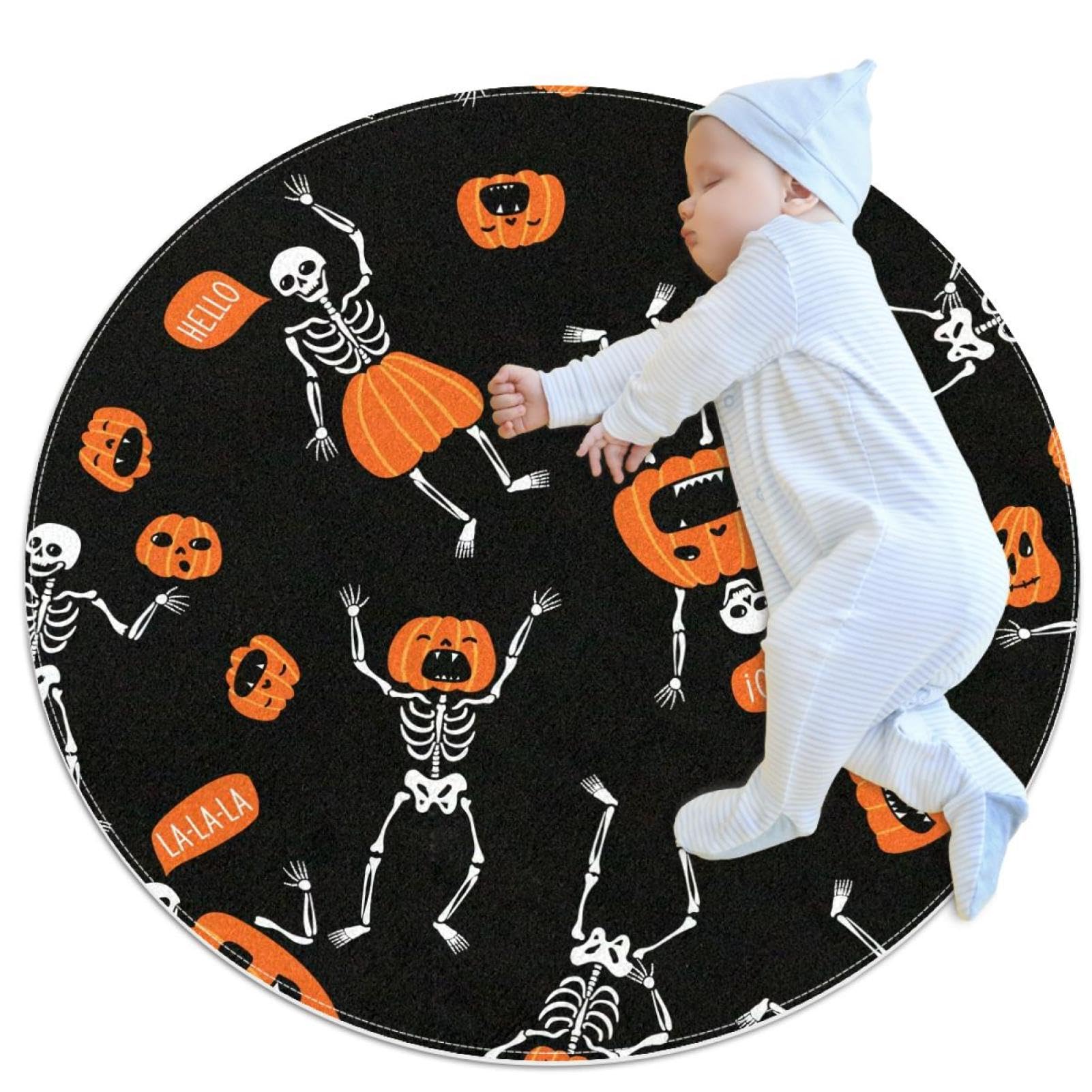 Tapis d'Halloween squelette citrouille de 1m pour réveiller la déco d'une chambre d'enfant