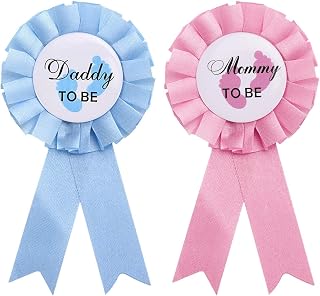 GUGELIVES 2 Pcs Daddy and Mommy to Be Tinplate Badge Pin 'Mommy to Be' and 'Daddy to Be' Badge Pins Gender Reveal New Daddy Mom Ideal Favor Gifts for Baby Shower Button Party Celebration（Pink and Blue）