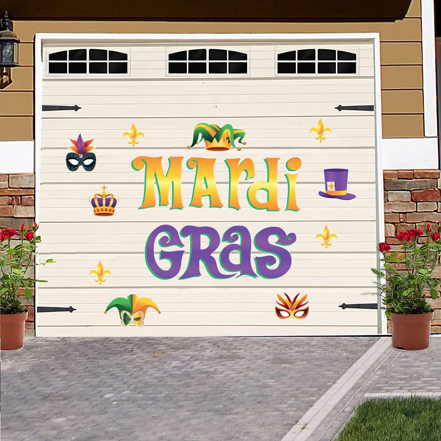 Jumbo Mardi Gras Garage Door Magnets, 19 Pieces, Masquerade Party Magnets, Indoor or Outdoor Thick Magnets, Garage Door Decals